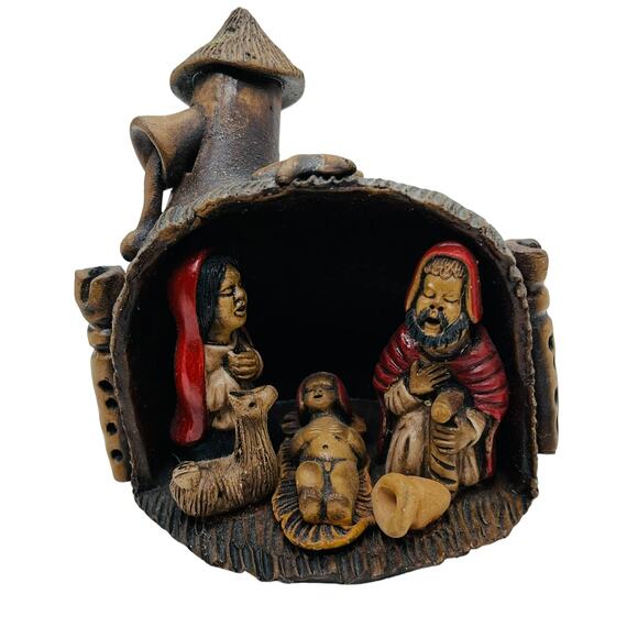 Nativity Scene Grotto Mushroom Ceramic Quirky Charming Likely South American - Picture 1 of 11